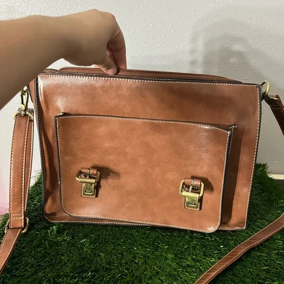 Elegant Brown Leather Satchel ecosusi - Picture 2 of 5